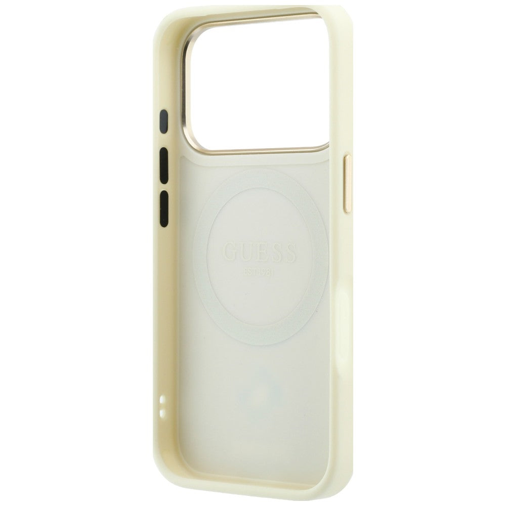 Funda MagSafe para Apple iPhone 18 Pro Max / 17 Pro Max, Guess, Stripe Peony 4G, Beige