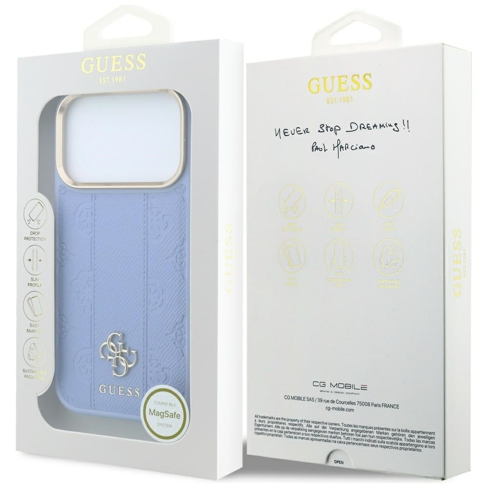 Funda MagSafe para Apple iPhone 18 Pro Max / 17 Pro Max, Guess, Stripe Peony 4G, Azul