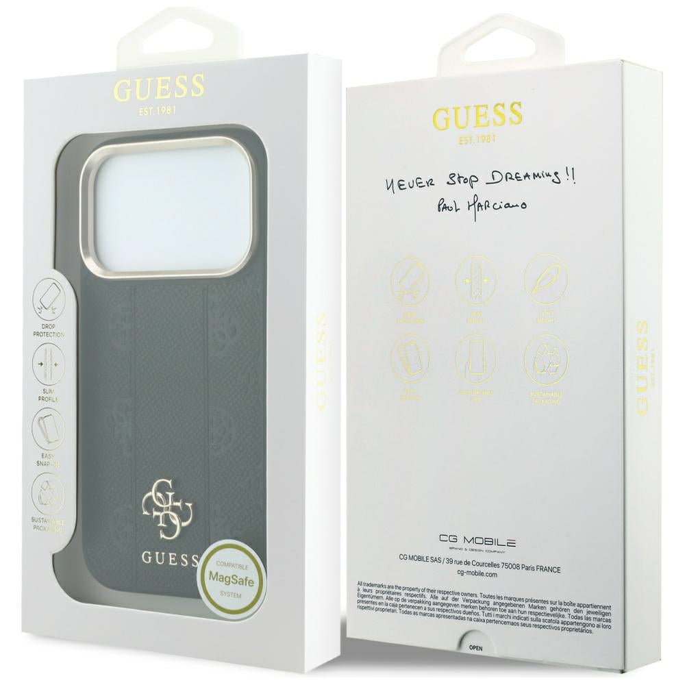 Funda MagSafe para Apple iPhone 18 Pro Max / 17 Pro Max, Guess, Stripe Peony 4G, Negra