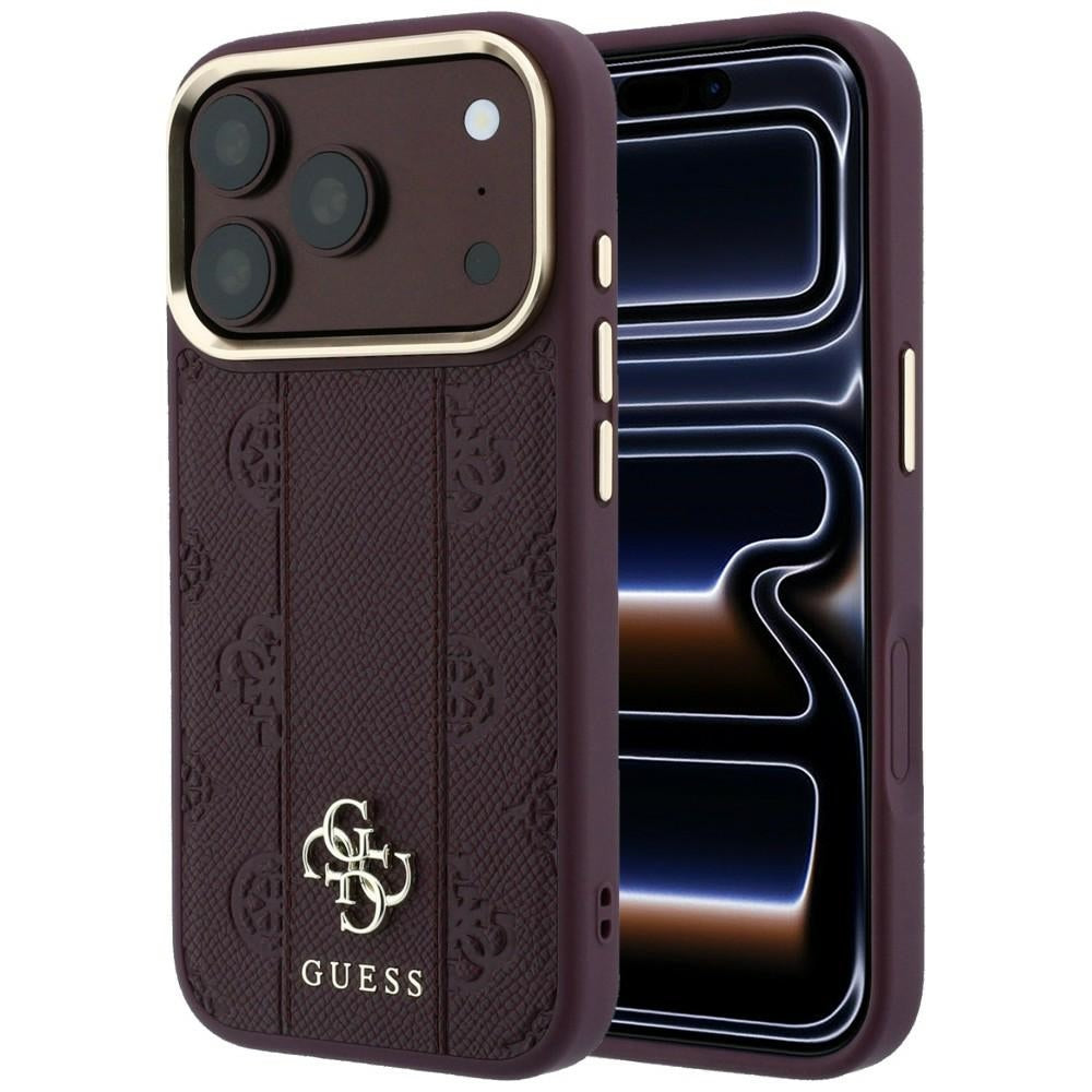 Funda MagSafe para Apple iPhone 18 Pro Max / 17 Pro Max, Guess, Stripe Peony 4G, Burdeos