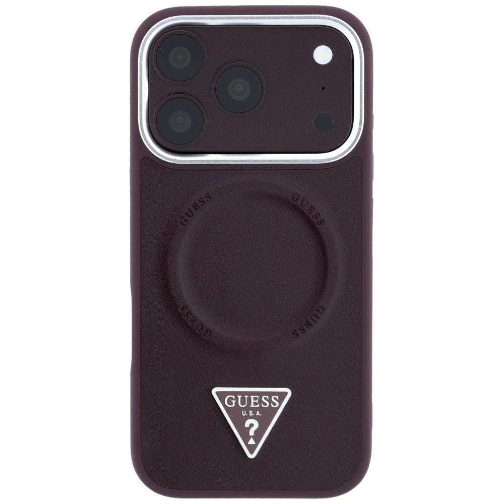 Funda MagSafe para Apple iPhone 18 Pro Max / 17 Pro Max, Guess, Triangle Logo, color burdeos