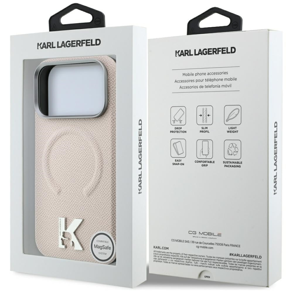 Funda MagSafe para Apple iPhone 18 Pro Max / 17 Pro Max, Karl Lagerfeld, Anillo en relieve granulada, Beige