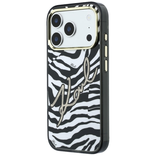 Funda MagSafe para Apple iPhone 18 Pro Max / 17 Pro Max, Karl Lagerfeld, HC IML Signature Zebra Glitter Gold, Negra