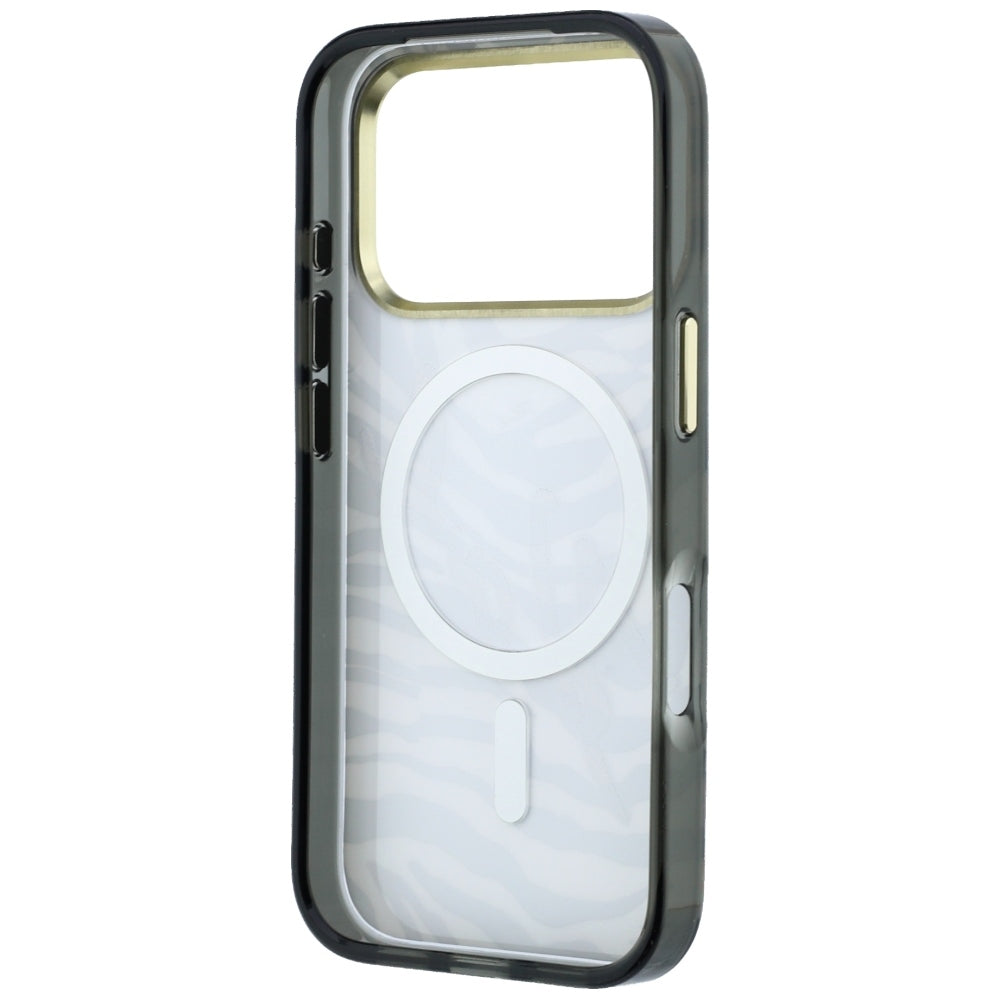 Funda MagSafe para Apple iPhone 18 Pro Max / 17 Pro Max, Karl Lagerfeld, HC IML Signature Zebra Glitter Gold, Negra