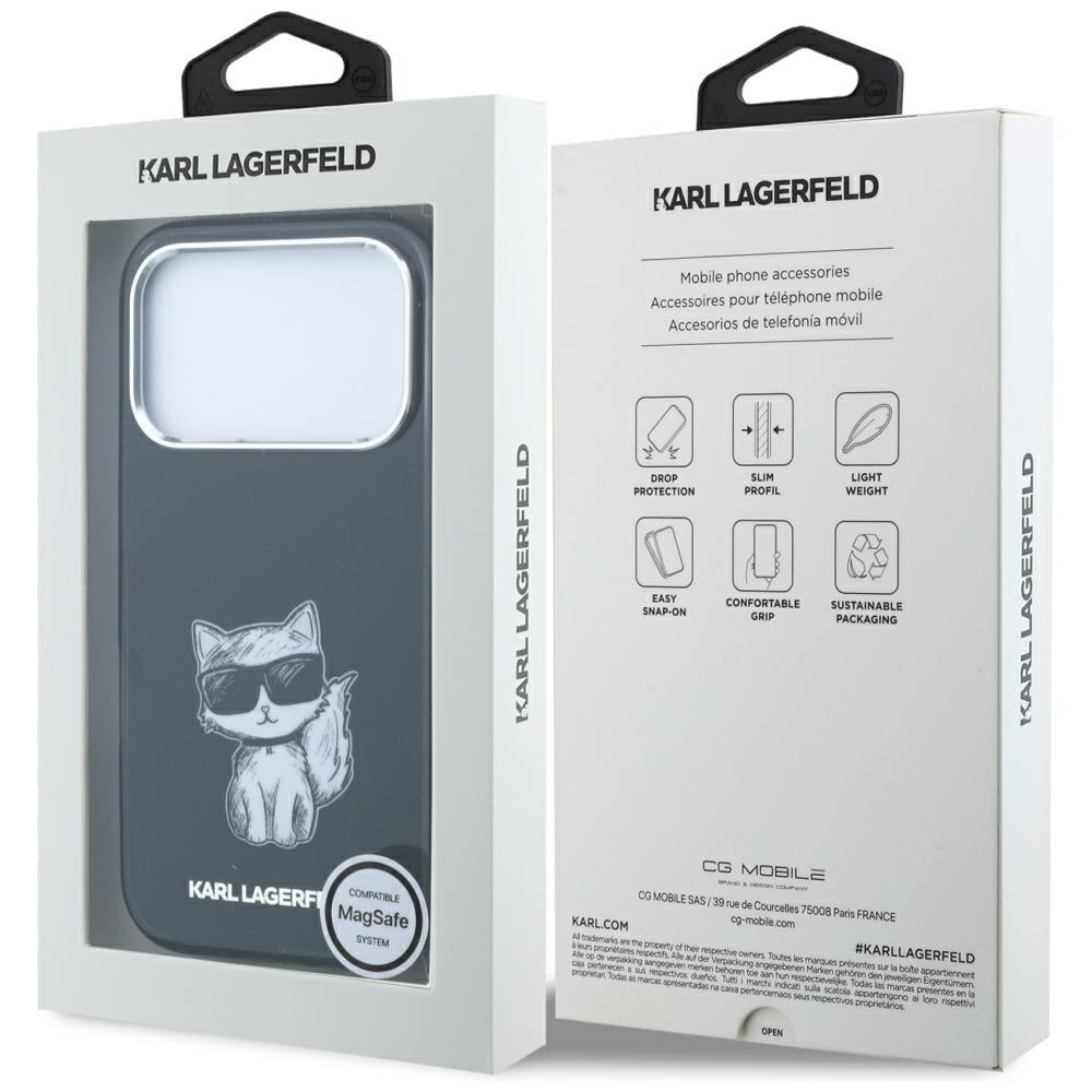 Funda MagSafe para Apple iPhone 18 Pro Max / 17 Pro Max, Karl Lagerfeld, IML Choupette Body Sketch Print, Negra