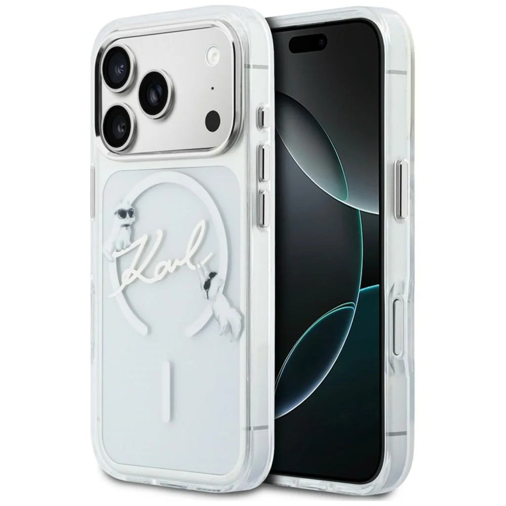 Funda MagSafe para Apple iPhone 18 Pro Max / 17 Pro Max, Karl Lagerfeld, IML Choupette Karl Script Logo, Transparente
