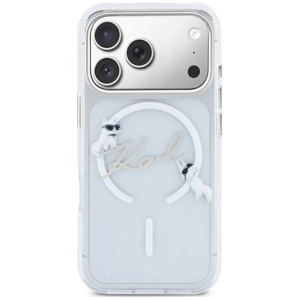 Funda MagSafe para Apple iPhone 18 Pro Max / 17 Pro Max, Karl Lagerfeld, IML Choupette Karl Script Logo, Transparente