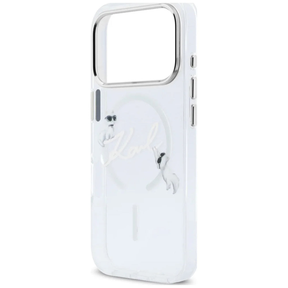 Funda MagSafe para Apple iPhone 18 Pro Max / 17 Pro Max, Karl Lagerfeld, IML Choupette Karl Script Logo, Transparente