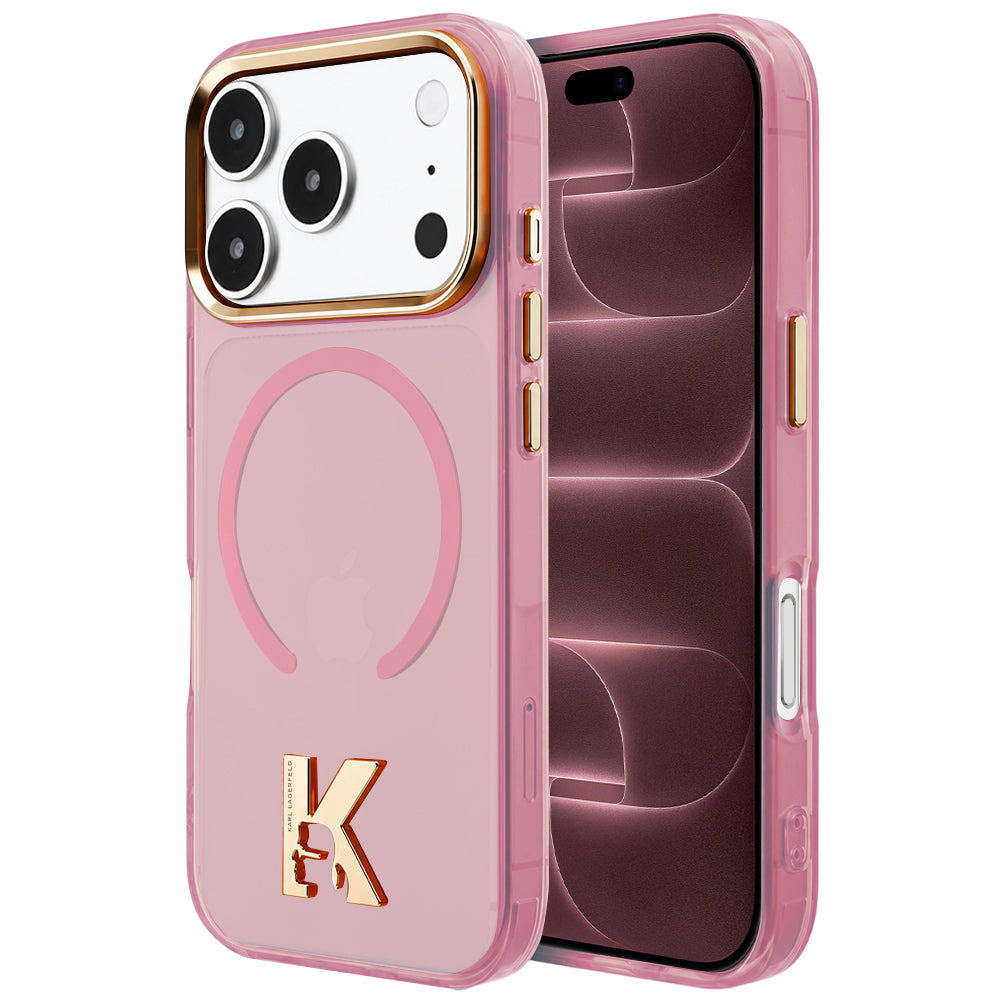 Funda MagSafe para Apple iPhone 18 Pro Max / 17 Pro Max, Karl Lagerfeld, IML Karl Head Logo, Rosa