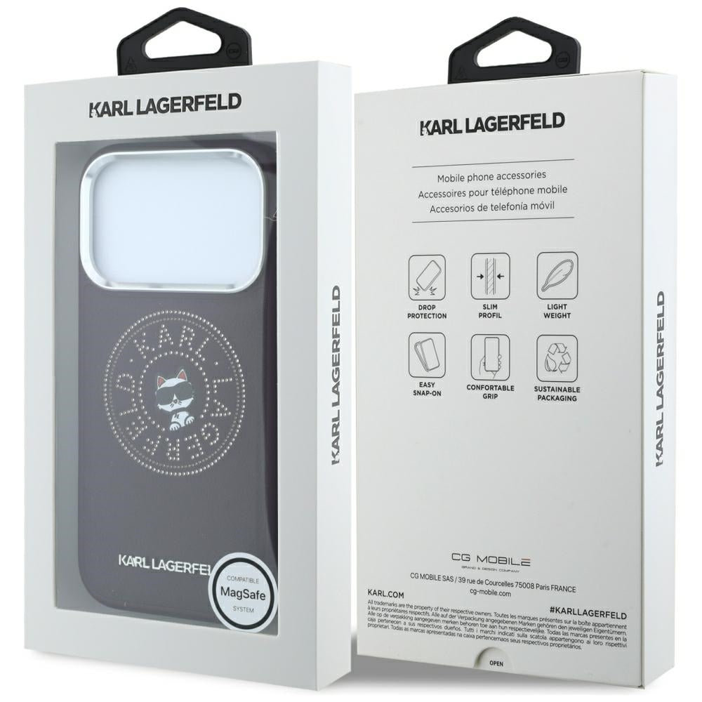 Funda MagSafe para Apple iPhone 18 Pro Max / 17 Pro Max, Karl Lagerfeld, Point and Choupette Sketch, Burdeos