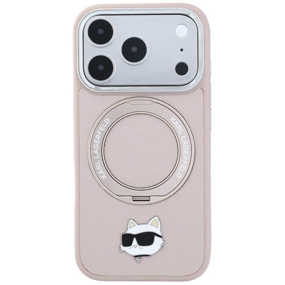 Funda MagSafe para Apple iPhone 18 Pro Max / 17 Pro Max, Karl Lagerfeld, Ring Stand 360 Choupette Pin, rosa