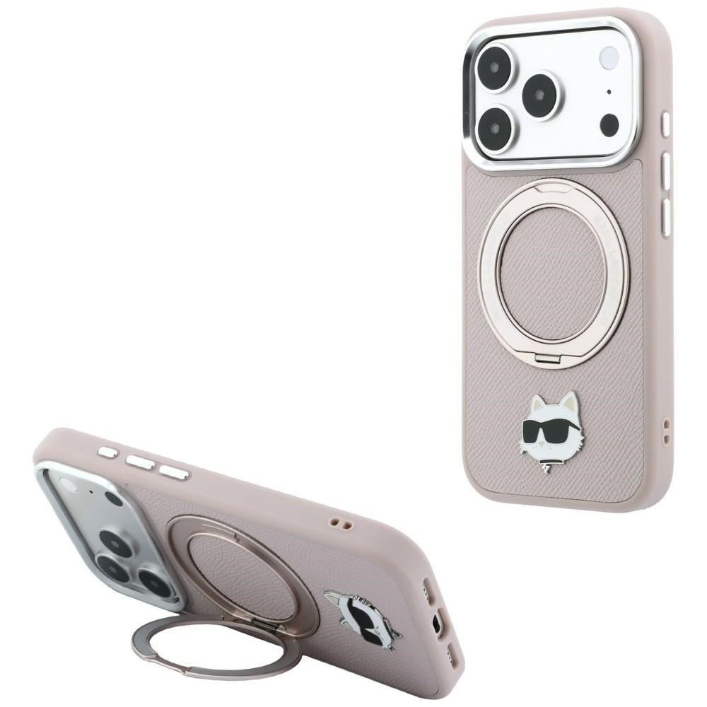 Funda MagSafe para Apple iPhone 18 Pro Max / 17 Pro Max, Karl Lagerfeld, Ring Stand 360 Choupette Pin, rosa