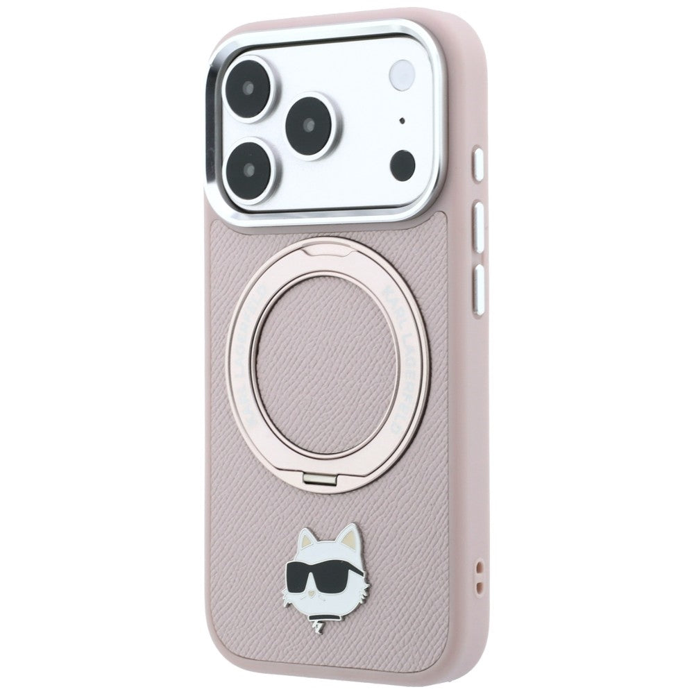 Funda MagSafe para Apple iPhone 18 Pro Max / 17 Pro Max, Karl Lagerfeld, Ring Stand 360 Choupette Pin, rosa