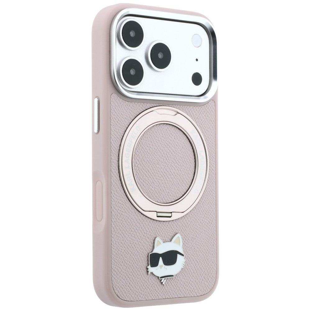 Funda MagSafe para Apple iPhone 18 Pro Max / 17 Pro Max, Karl Lagerfeld, Ring Stand 360 Choupette Pin, rosa