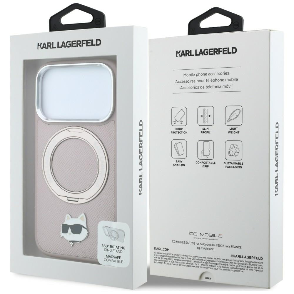 Funda MagSafe para Apple iPhone 18 Pro Max / 17 Pro Max, Karl Lagerfeld, Ring Stand 360 Choupette Pin, rosa
