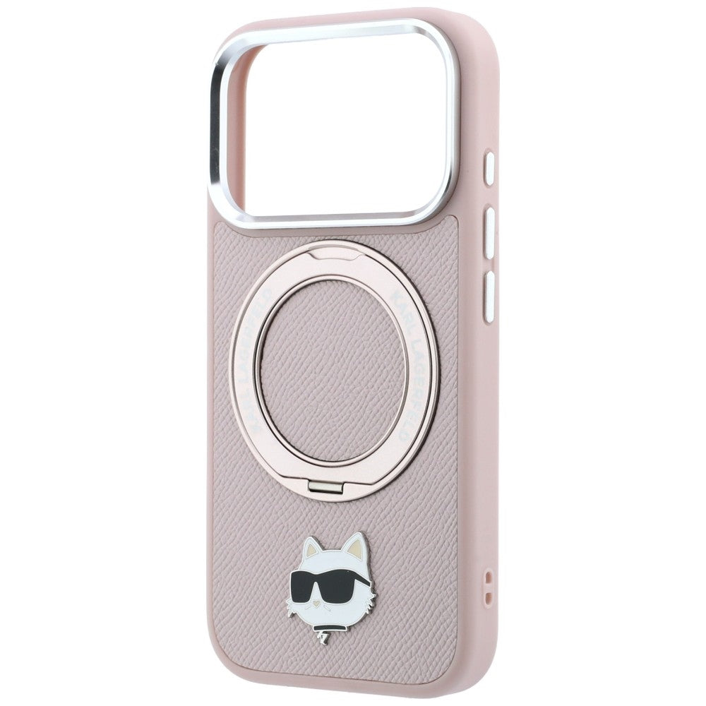 Funda MagSafe para Apple iPhone 18 Pro Max / 17 Pro Max, Karl Lagerfeld, Ring Stand 360 Choupette Pin, rosa