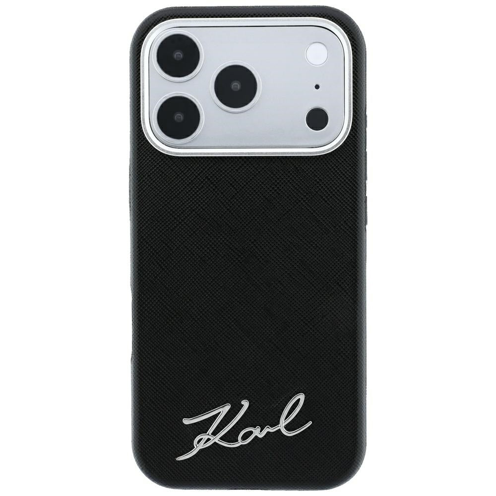 Funda MagSafe para Apple iPhone 18 Pro Max / 17 Pro Max, Karl Lagerfeld, Saffiano Small Script Metal Logo, Negra