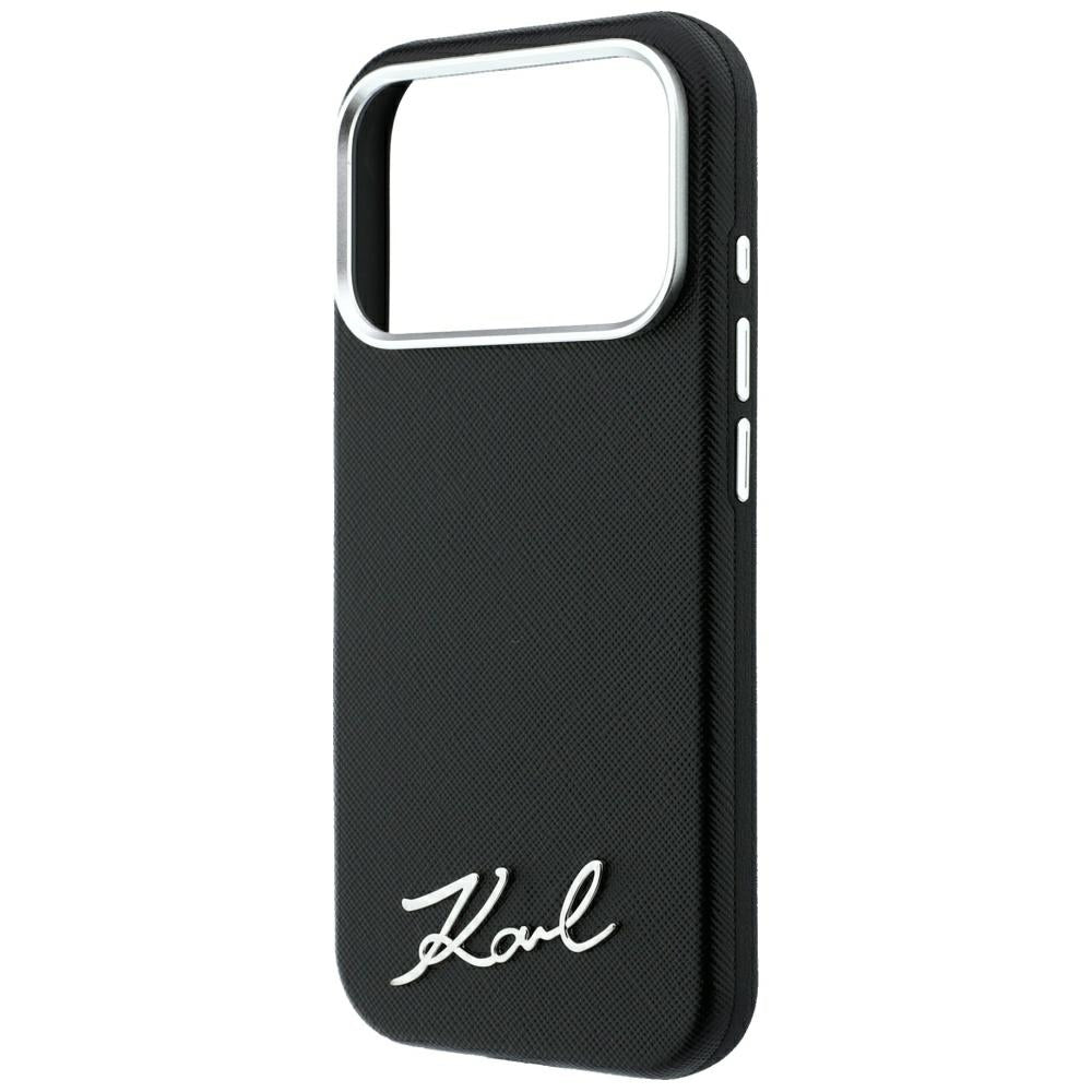 Funda MagSafe para Apple iPhone 18 Pro Max / 17 Pro Max, Karl Lagerfeld, Saffiano Small Script Metal Logo, Negra