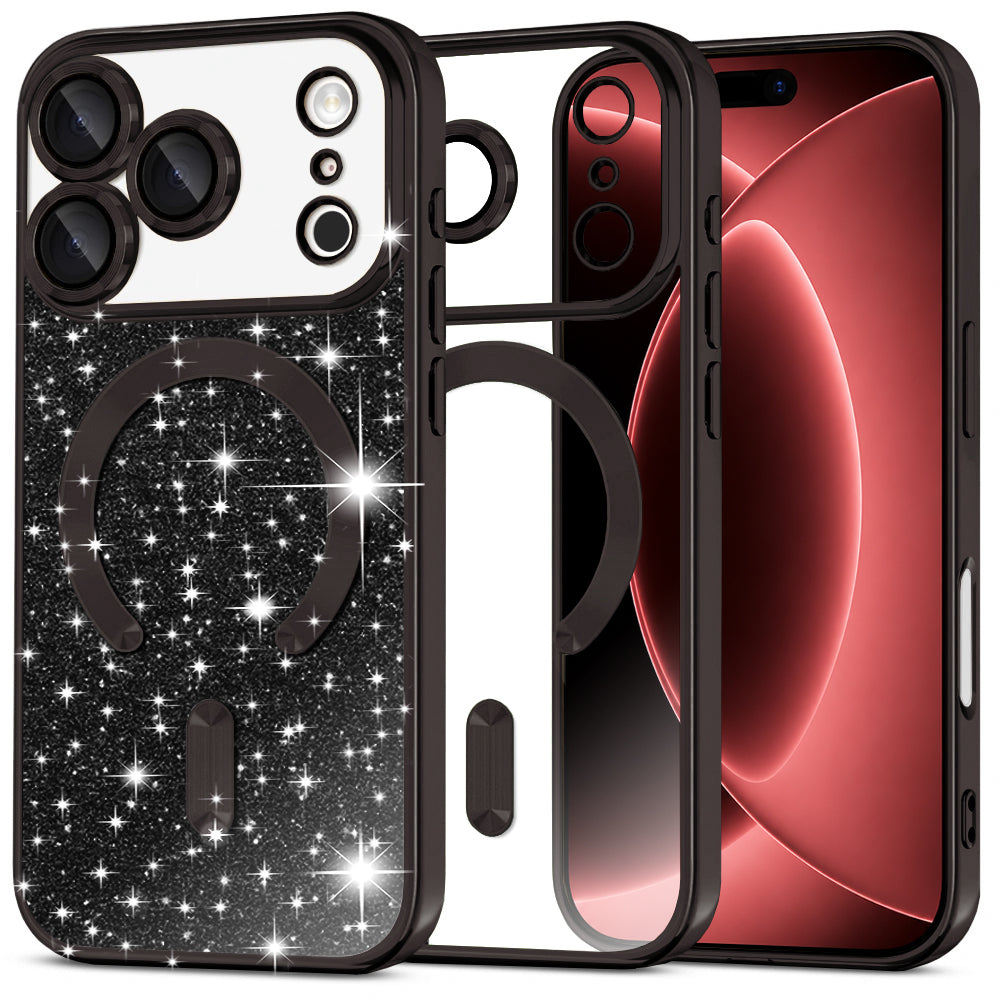 Funda MagSafe para Apple iPhone 18 Pro Max / 17 Pro Max, Techsuit, Luxury Glitter, Negra