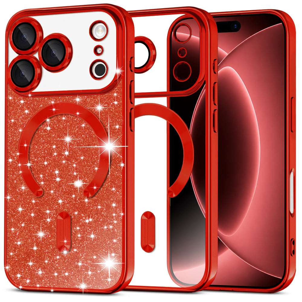 Funda MagSafe para Apple iPhone 18 Pro Max / 17 Pro Max, Techsuit, Luxury Glitter, Roja