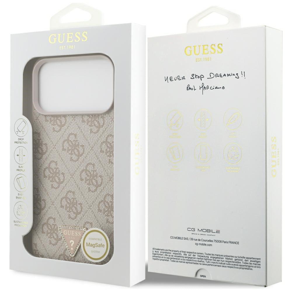 Funda MagSafe para Apple iPhone 18 Pro Max, Guess, 4G Triangle Strass, Rosa