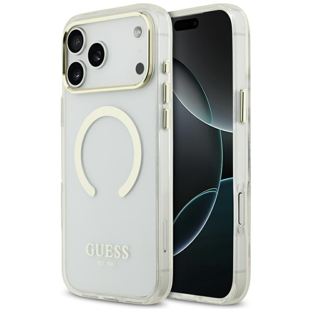 Funda MagSafe para Apple iPhone 18 Pro Max, Guess, Contorno Metálico, Dorada