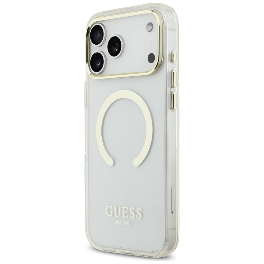 Funda MagSafe para Apple iPhone 18 Pro Max, Guess, Contorno Metálico, Dorada