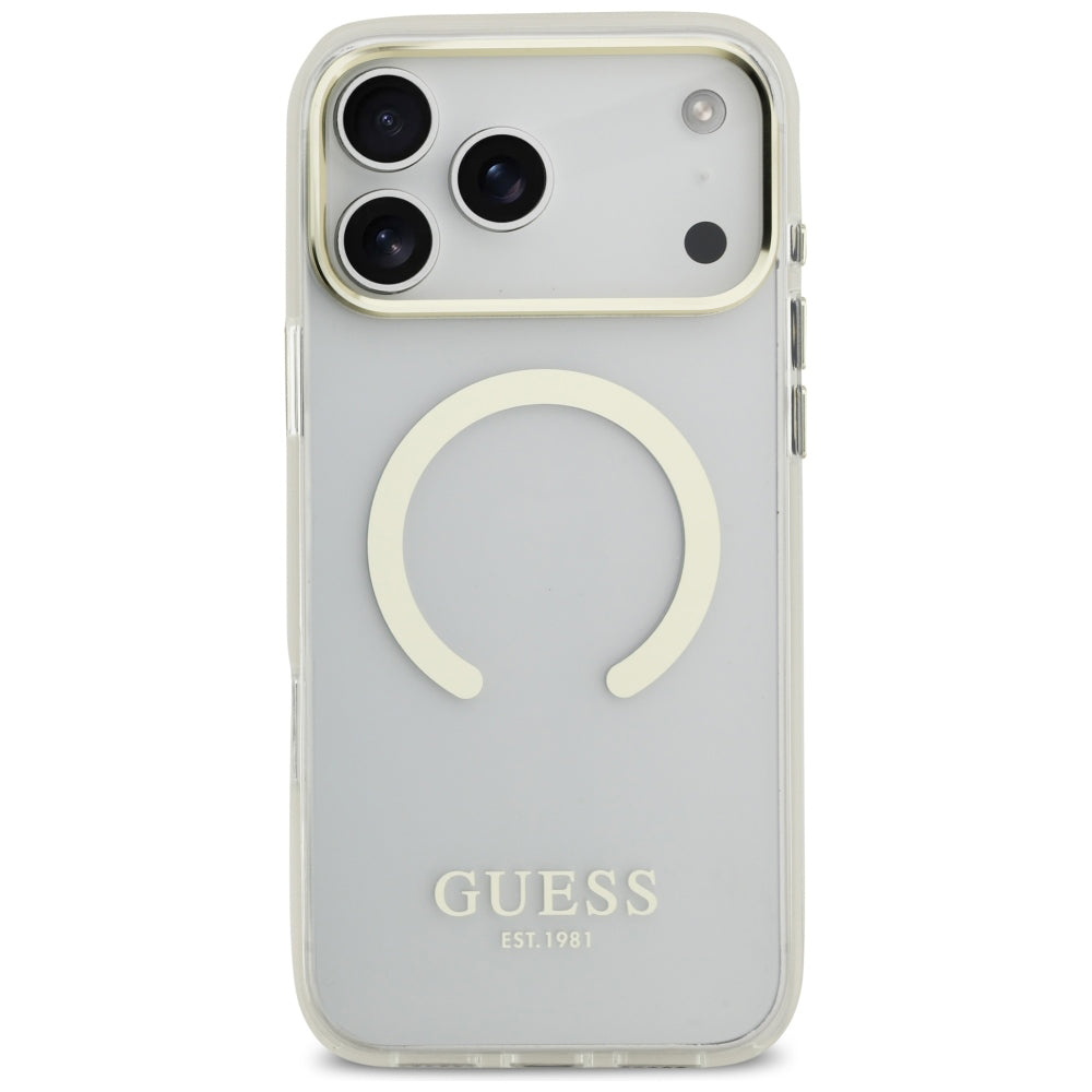 Funda MagSafe para Apple iPhone 18 Pro Max, Guess, Contorno Metálico, Dorada