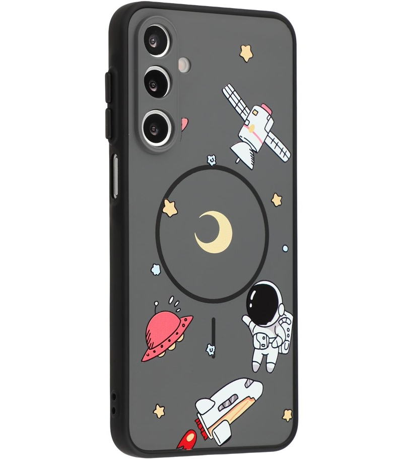 Funda MagSafe para Samsung Galaxy S25 Ultra S938, OEM, Astronauta de dibujos animados, Negra