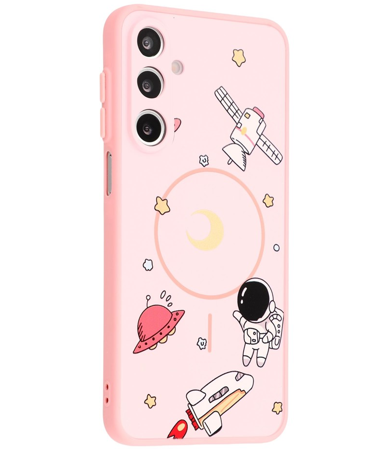 Funda MagSafe para Samsung Galaxy S25 Ultra S938, OEM, Astronauta de dibujos animados, Rosa