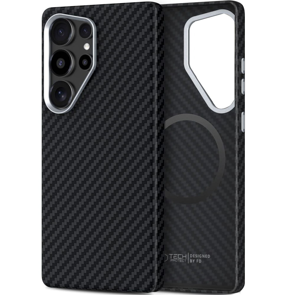 Funda MagSafe para Samsung Galaxy S25 Ultra S938, Tech-Protect, Ion Carbon, Negra