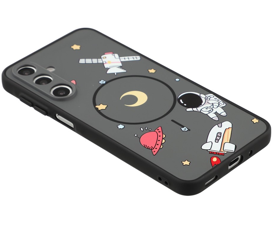 Funda MagSafe para Samsung Galaxy S25 Ultra S938, OEM, Astronauta de dibujos animados, Negra