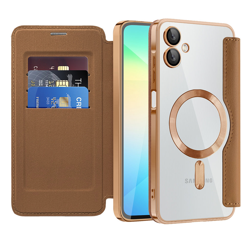 Funda MagSafe para Samsung Galaxy A06 A065, Techsuit, SmartMag Book, Marrón