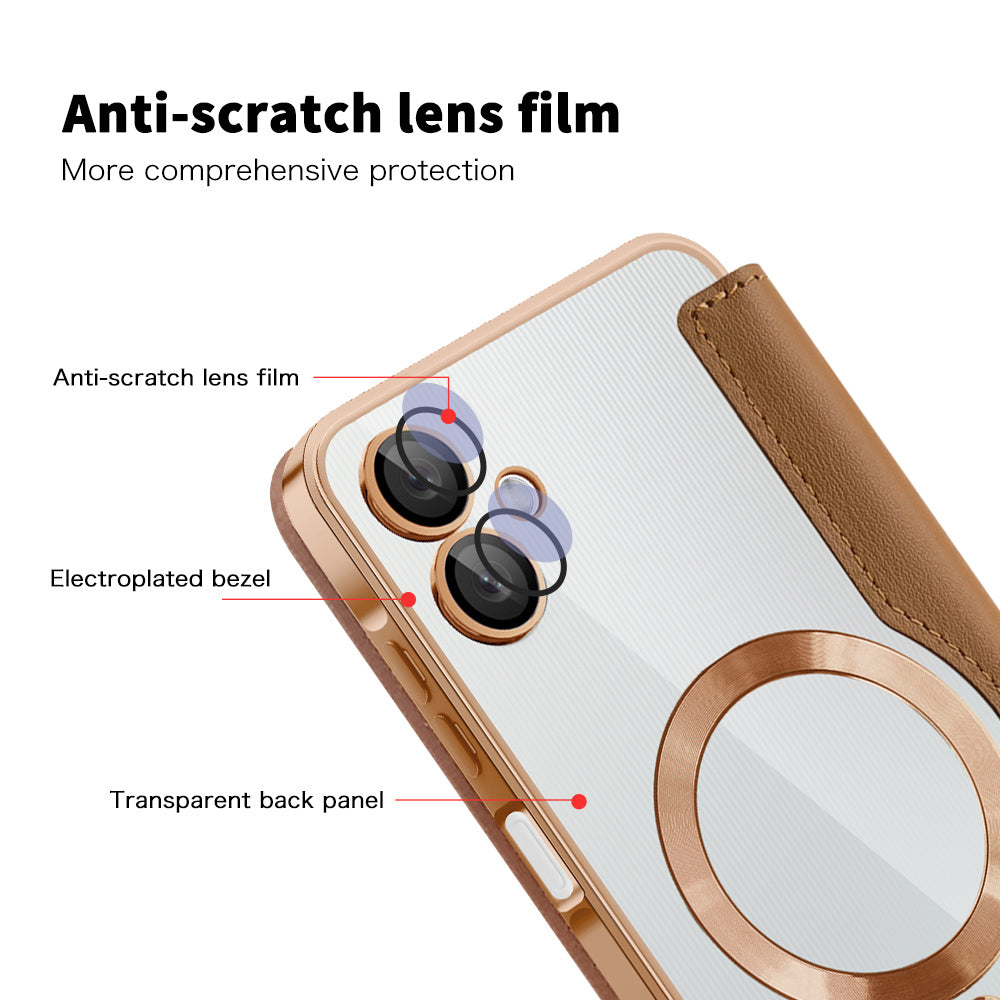 Funda MagSafe para Samsung Galaxy A06 A065, Techsuit, SmartMag Book, Marrón