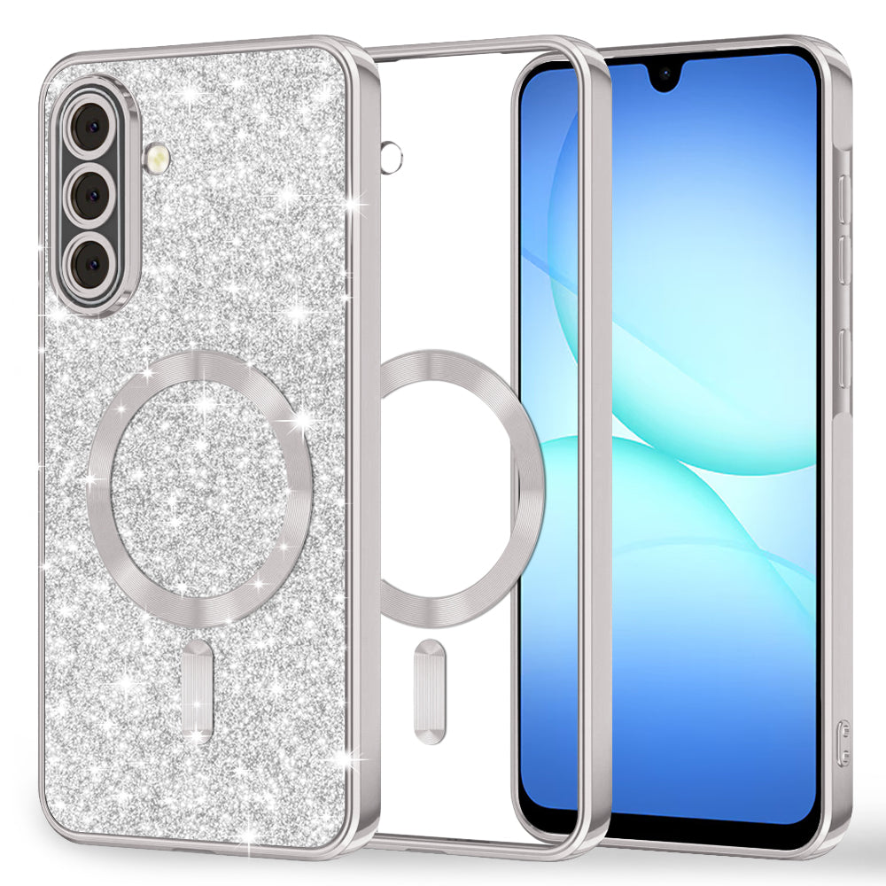 Funda MagSafe para Samsung Galaxy A18 5G A186 / A18 4G A185 / F17 / M17 / A17 4G A175, Techsuit, Luxury Glitter, Plateada