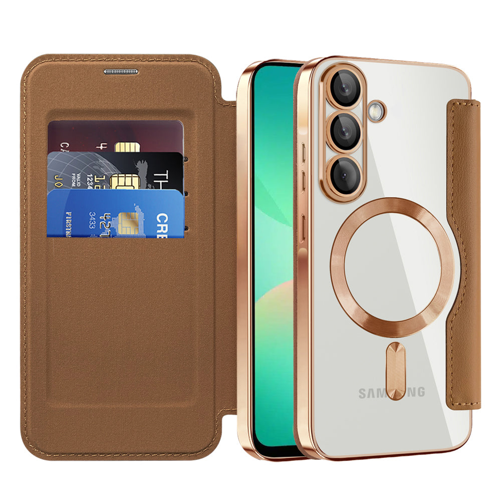 Funda MagSafe para Samsung Galaxy A26 A266, Techsuit, SmartMag Book, Marrón