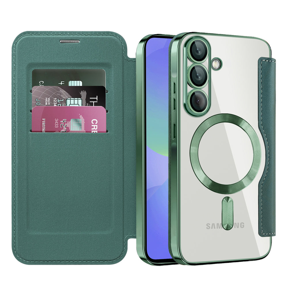 Funda MagSafe para Samsung Galaxy A36 A366, Techsuit, SmartMag Book, Verde