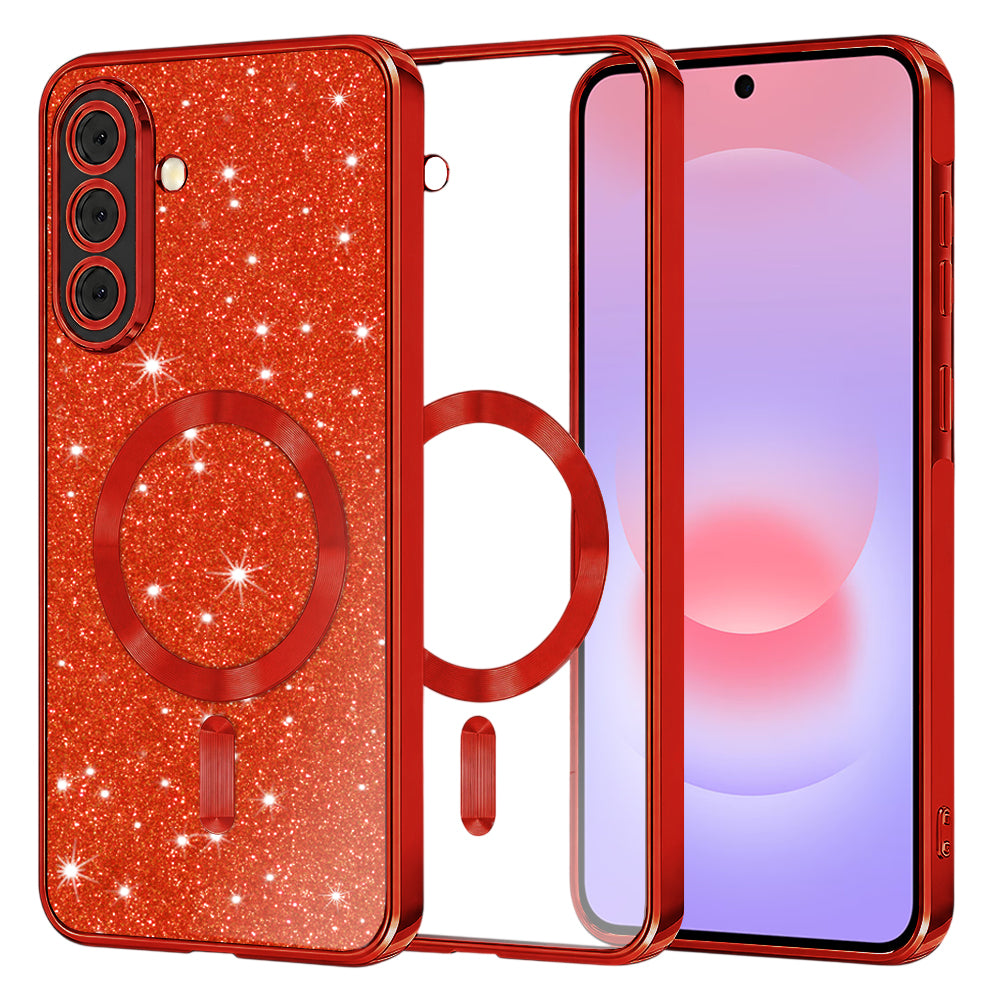 Funda MagSafe para Samsung Galaxy A37 5G, Techsuit, Luxury Glitter, Roja