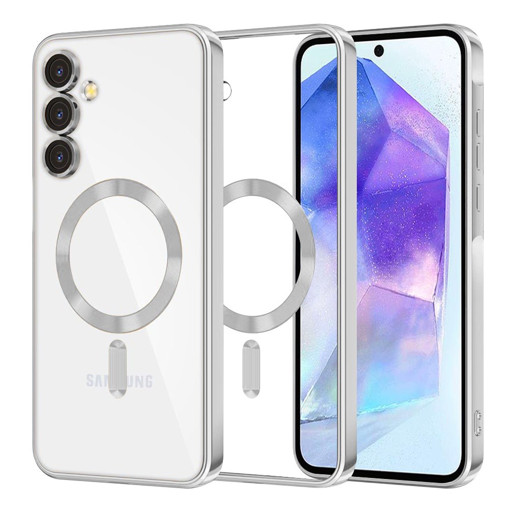 Funda MagSafe para Samsung Galaxy A55 5G A556, Techsuit, Luxury Crystal, Plateada