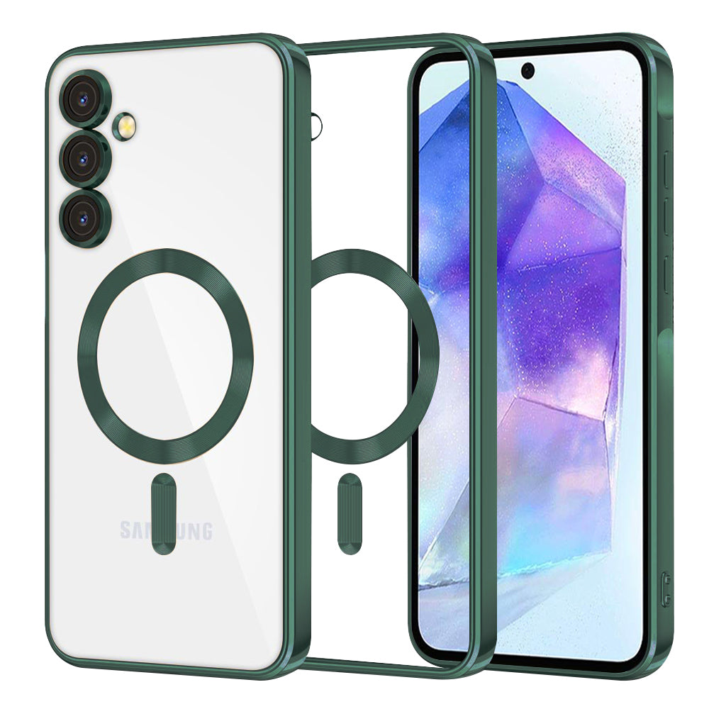Funda MagSafe para Samsung Galaxy A55 5G A556, Techsuit, Luxury Crystal, Verde Oscuro