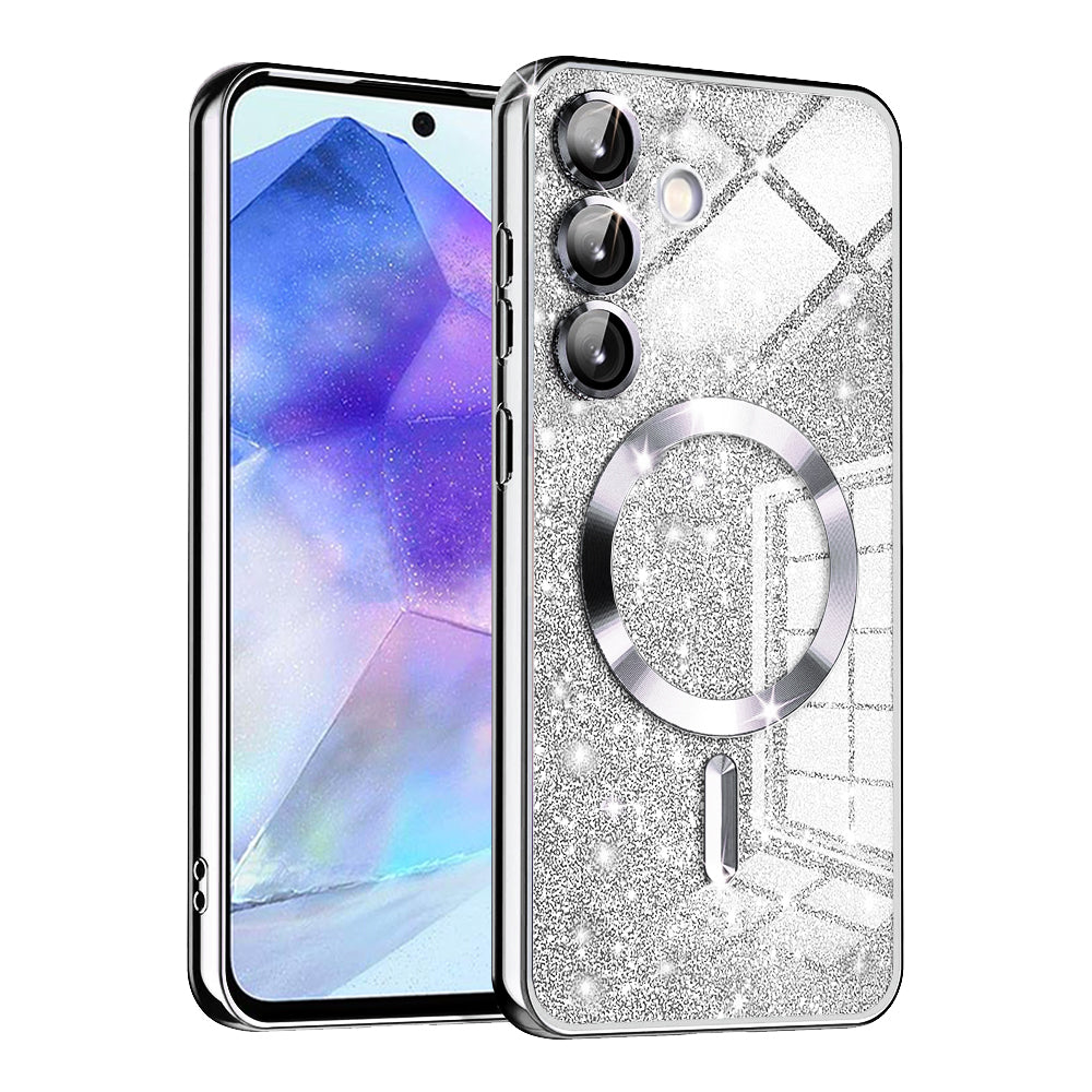 Funda MagSafe para Samsung Galaxy A55 5G A556, Techsuit, Luxury Glitter, Plateada