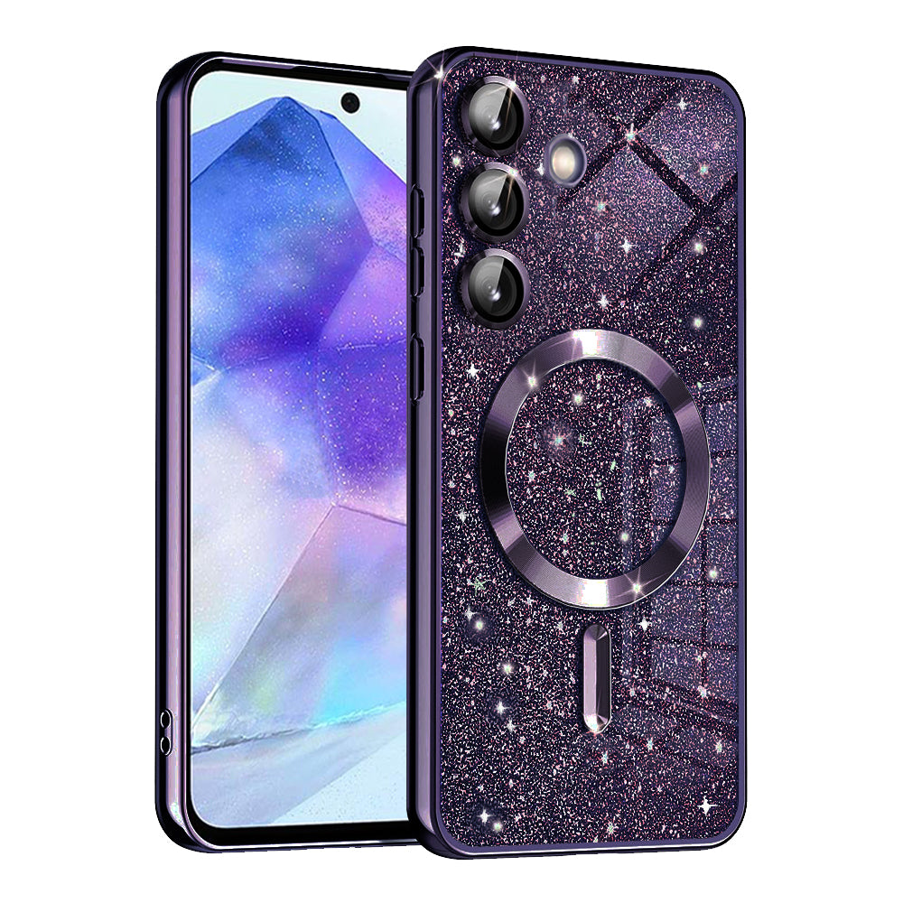 Funda MagSafe para Samsung Galaxy A55 5G A556, Techsuit, Luxury Glitter, Morado Oscuro