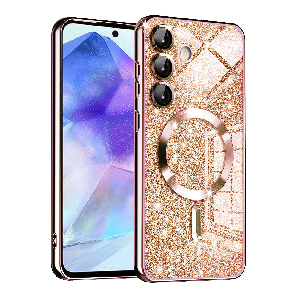 Funda MagSafe para Samsung Galaxy A55 5G A556, Techsuit, Luxury Glitter, Rosa Dorado
