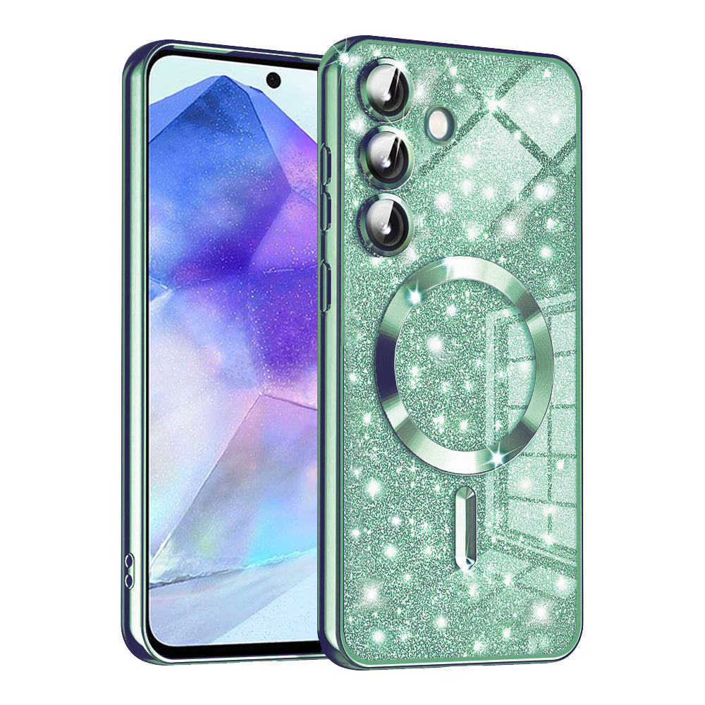 Funda MagSafe para Samsung Galaxy A55 5G A556, Techsuit, Luxury Glitter, Verde Claro