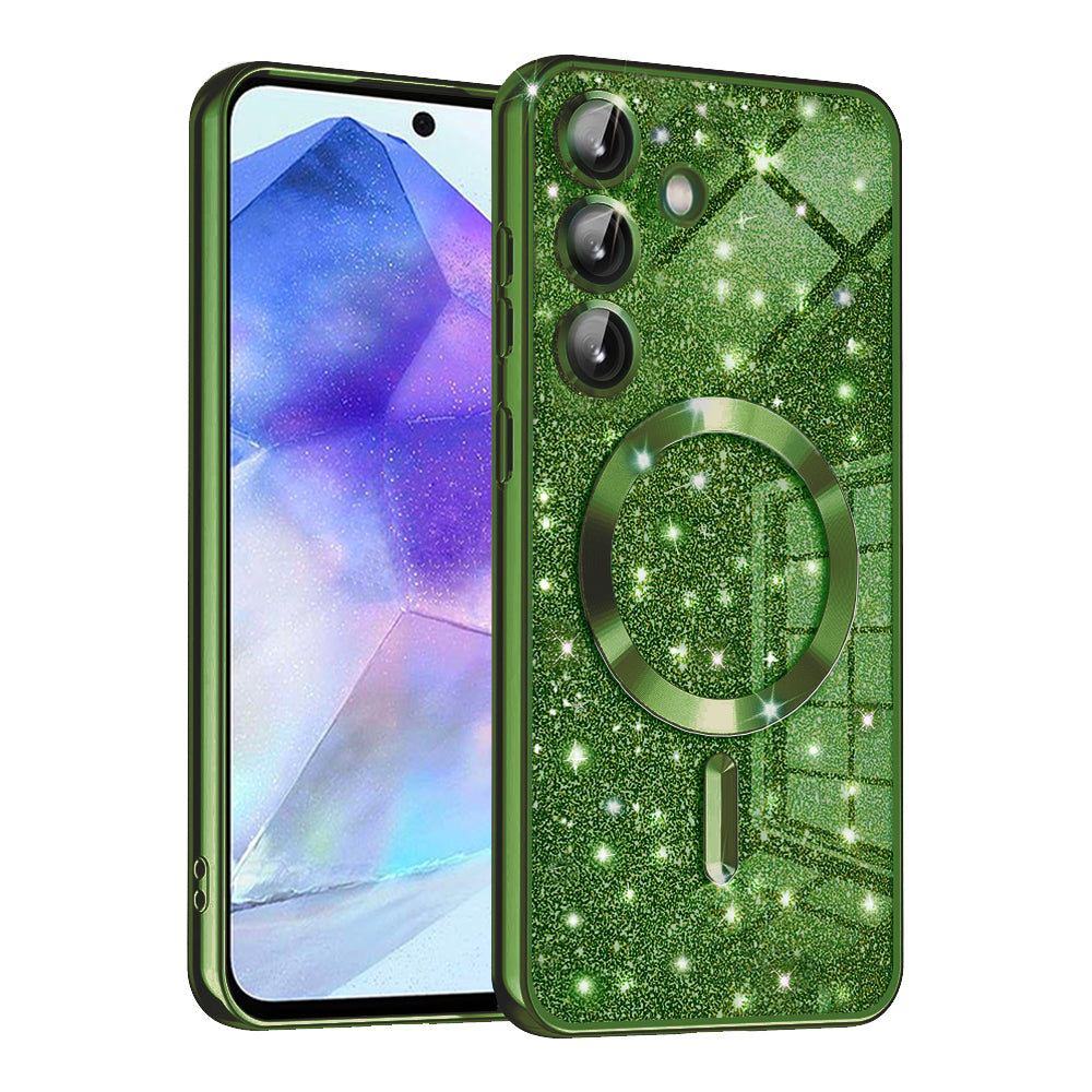 Funda MagSafe para Samsung Galaxy A55 5G A556, Techsuit, Luxury Glitter, Verde Oscuro