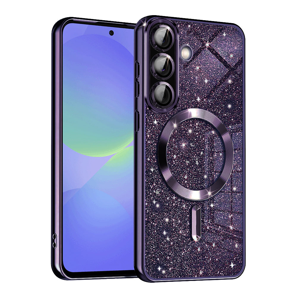 Funda MagSafe para Samsung Galaxy A56 A566 / A36 A366, Techsuit, Luxury Glitter, Morado Oscuro