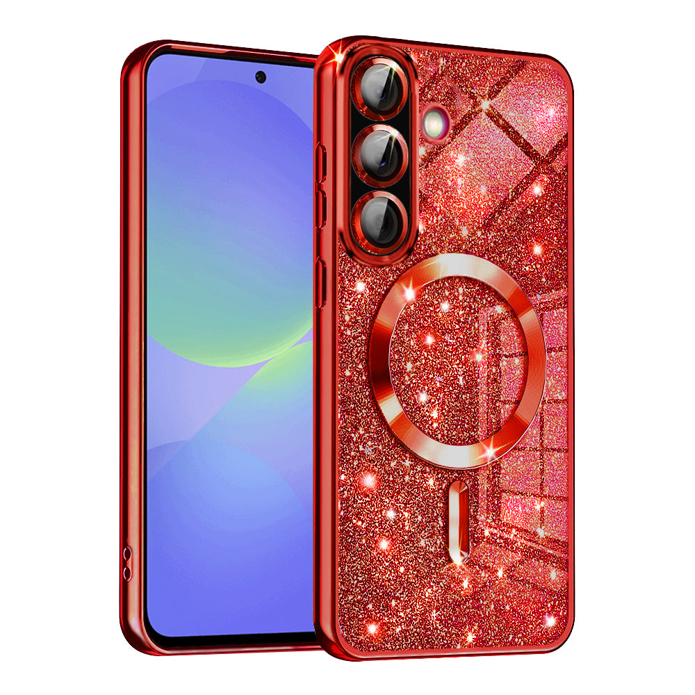 Funda MagSafe para Samsung Galaxy A56 A566 / A36 A366, Techsuit, Luxury Glitter, Roja