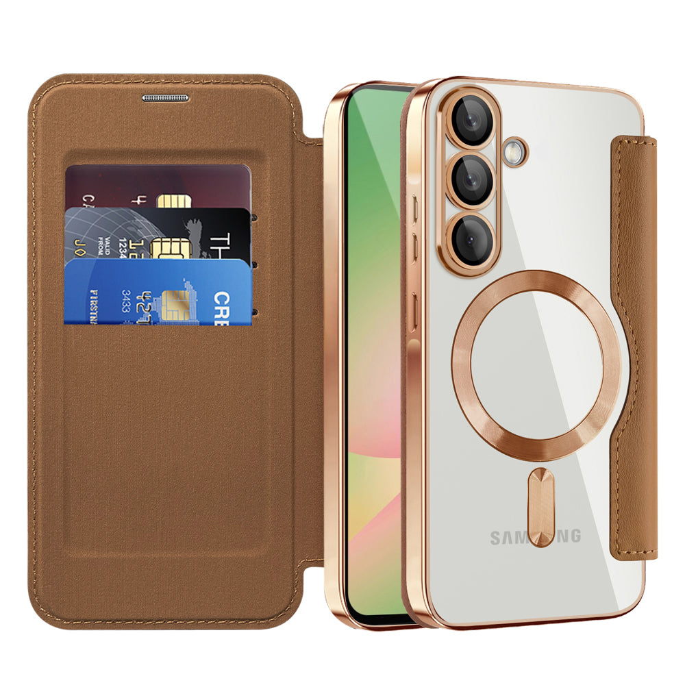 Funda MagSafe para Samsung Galaxy A56 A566, Techsuit, SmartMag Book, Marrón