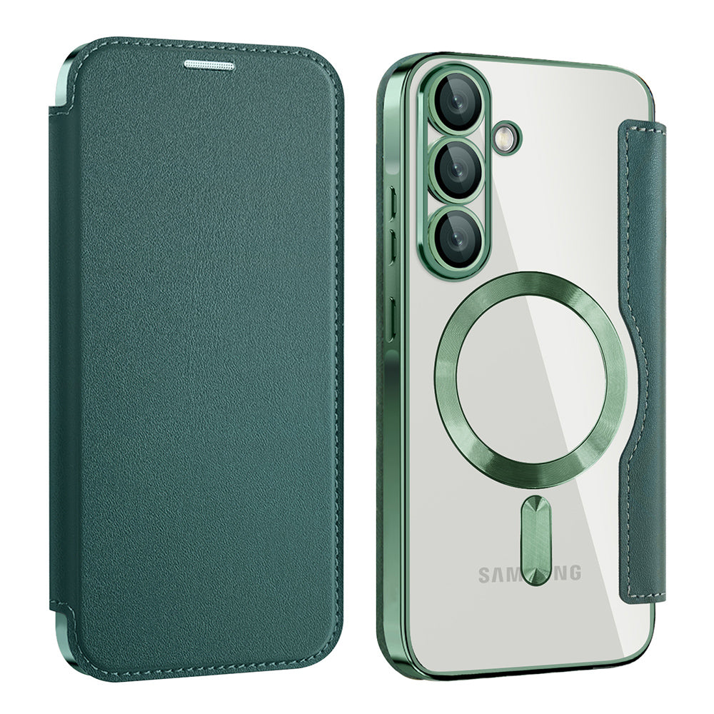 Funda MagSafe para Samsung Galaxy A56 A566, Techsuit, SmartMag Book, Verde