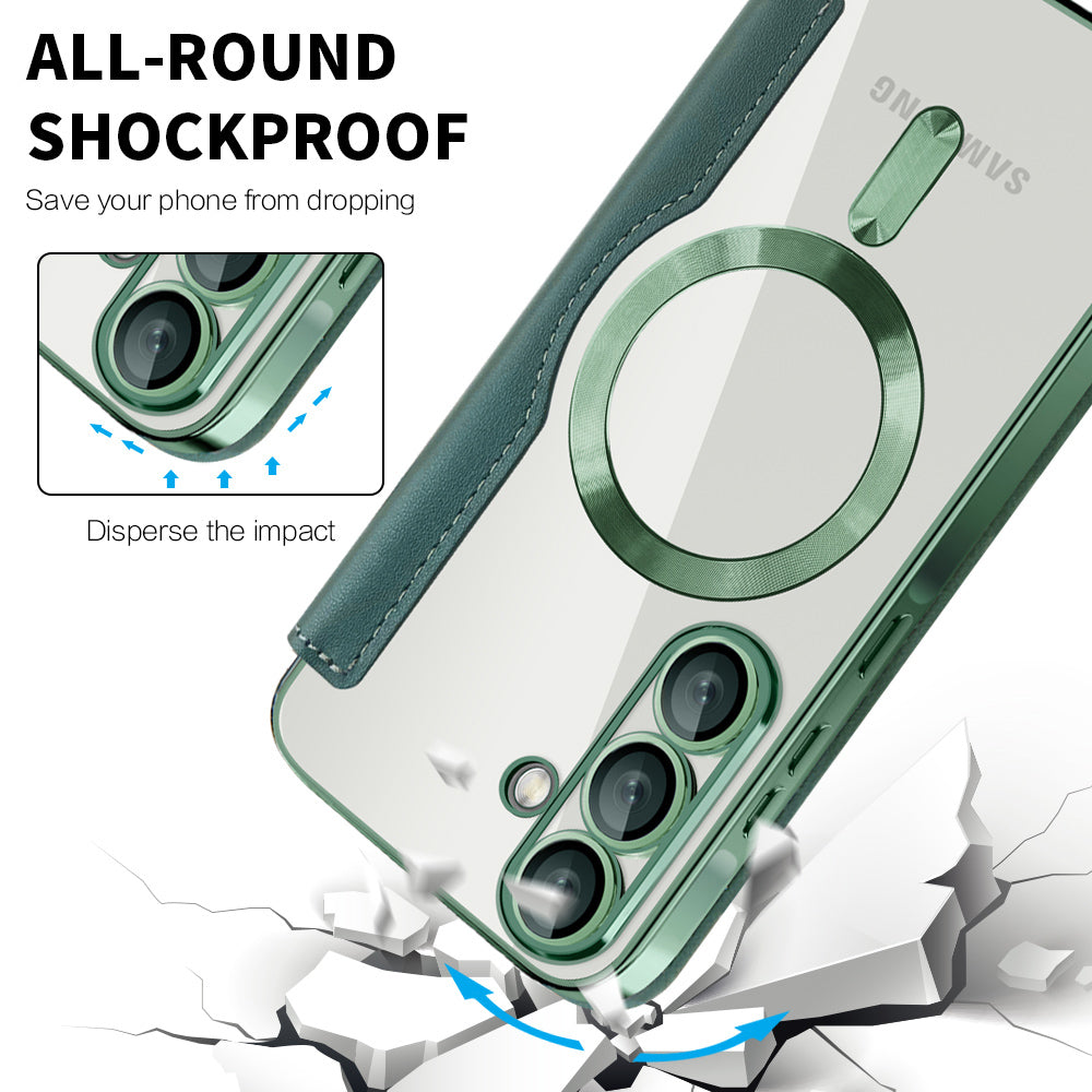 Funda MagSafe para Samsung Galaxy A56 A566, Techsuit, SmartMag Book, Verde